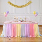 Rainbow Tulle Birthday Party Tablecloth for 6 Foot Rectangular Tables 6ft Rectangle Rainbow Table Cloths for Parties Wrinkle Free Table Cover with Tutu Skirt for Baby Shower Girls Banquet Buffet Cake - Image 6