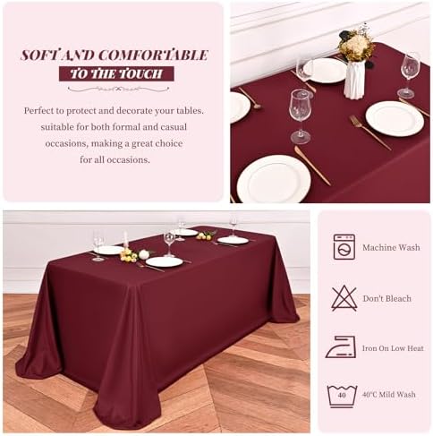 Showgeous 90x132 Inch Burgundy Rectangle Tablecloth 6 Pack Fit 8FT Table - Image 6