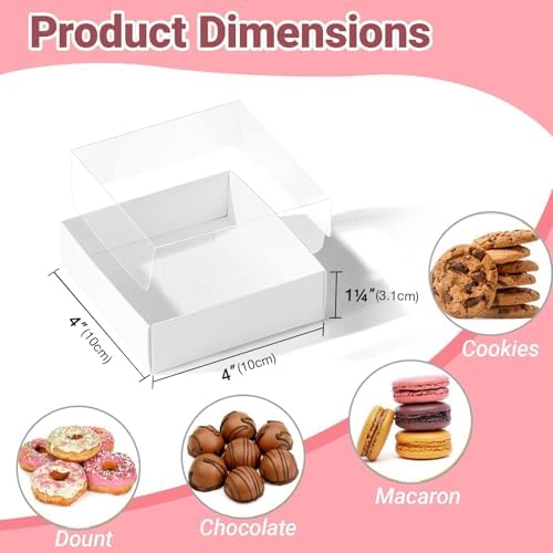 50PCS Small Baking Boxes 4x4x1.25 Inches with Clear Display Lid - Image 3