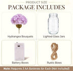 4 Sets Mason Jar Centerpiece with LED Lights and Purple Hydrangea Fake Flowers Vase for Wedding Bridal Shower Party Coffee Table Decor - Image 2