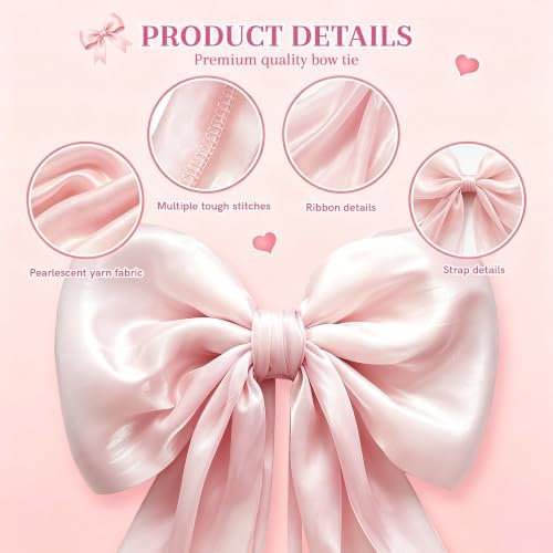 Giant Pink Bow Decor, 16 x 85in Christmas Tree Topper Bow, Oversized Hanging Bow with Long Streamers, Large Bow for Entrance Wall Backdrop Wedding Birthday Bridal Shower Home Decor Coquette Room Decor - Image 3