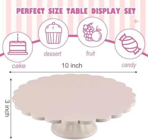 Vesici Pink Wooden Cake Stand Scalloped Round 10" L X 10" W X 3" H - Image 2