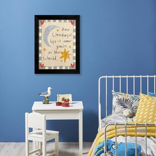 Black Framed Colorful Kids Quotes Motivational Wall Art 12x16 inch HOW WONDERFUL LIFE IS NOW YOU'RE IN THE WORLD Poster Cute Moon And Stars Canvas Prints Nursery Classroom Wall Decor - Image 5