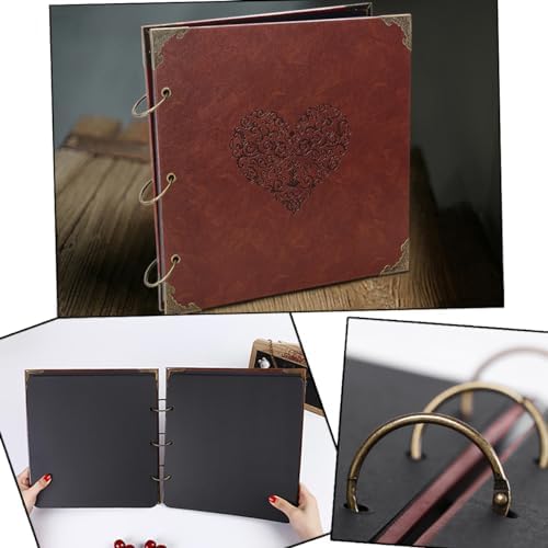 Photo Album Scrapbook, 12x12 inch 50 Pages Vintage Leather Cover Big Three-Ring Binder Love Picture Booth DIY Scrapbooking Albums with 408pcs Self Adhesive Photos Corners for Memory Keep, Heart - Image 2