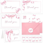 104 Pack Pink Bow Thank You Cards With Envelopes Stickers Bow Thank You Card Bulk Pink Bowknot Greeting Gift Elegant Blank Note Cards Set for Wedding Baby Shower Birthday Party Supplies 4x6inch by OBUSATT