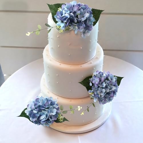 Norme 3 Pcs 7.87 Inches Pre-Made Blue Hydrangea Cake Toppers, Faux Flowers Decor for Wedding Cakes, Birthday, Baby Shower & Baptism Party Decorations, Floral Theme Cake Decor - Image 6