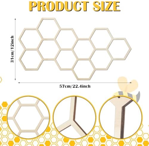 Silipull 2 Pcs 22 x 12 Inch Large Wood Honeycomb Decoration Honeycomb Wall Decor Wood Hexagon Decor Bee Wall Hanging Decoration for Living Room Garden Bedroom Office Home Party(Wood Color) - Image 3
