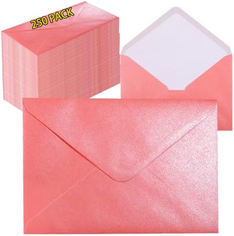 A7 Light Pink 5x7 Envelopes 250Pcs, 120g Pearl Paper with Gold Seals by Unknown