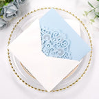 50pcs Dusty Blue Laser Cut Wedding Invitations Card Pocket with Envelope - Image 5