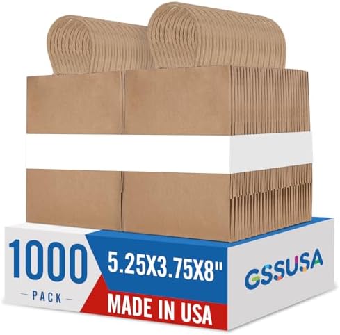 GSSUSA Paper Gift Bags 5.25x3.75x8 1000Pcs, Valentine's Day Gift Wrap Bags with Handles, Brown Kraft Paper Bags for Small Business, Heavy Duty Bulk, for Birthday Party Favors, Shopping, Retail by GSSUSA