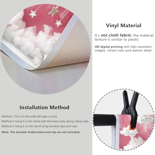 YongFoto Cute Sky Clouds Star Pink Backdrop 12x10ft Kids Photography Background Boy Girl Birthday Baby Shower Cradle Ceremony Party Banner Child Portrait Photoshoot Wallpaper Photo Studio Booth Props - Image 4