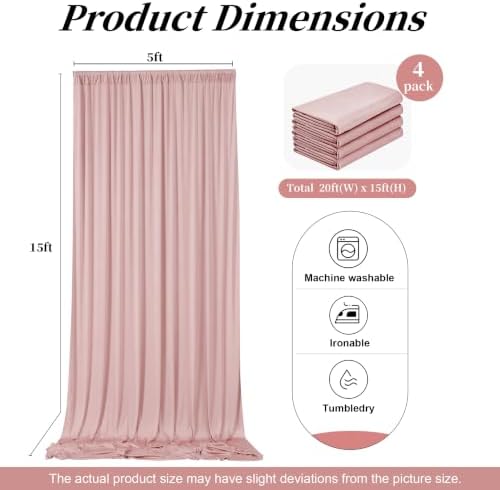 20ft x 15ft Dusty Pink Backdrop Curtains for Wedding Parties, 4 Panels Extra Long Wrinkle Free Fabric Drapes Photo Backdrop for Baby Shower Birthday Stage Reception Lobby Decoration - Image 6