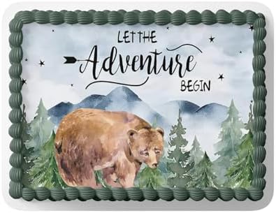 ADVENTURE BEGINS BABY SHOWER CAKE TOPPER, OH BOY BABY SHOWER, ADVENTURE BEGINS DECORATIONS, ADVENTURE BEGINS CAKE TOPPER, WOODLAND CAKE TOPPER (11.75'' x 16.25'' 1/2 SHEET) by Handmade