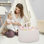 COMSE Small Woven Basket with Gift Bag and Ribbons, Gift Basket Empty, and Large Diaper Caddy Organizer for Girl Boy, Car Diaper Caddy with Handles - Image 7