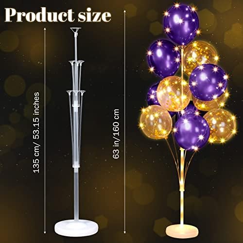 Wettarn 6 Set of Christmas Balloon Stand Kit for Floor with Balloons Light Strings Holder Centerpieces Balloon Column Kit Birthday Baby Shower Wedding Party(Gold Sequin, Purple) - Image 4