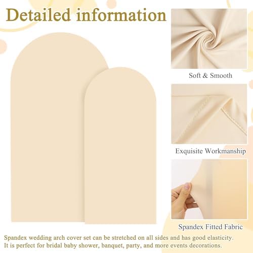 FOTSHARER Beige Wedding Arch Cover 6FT 7.2FT Spandex Fit Arch Covers Stretchy Backdrop Set of 2 Balloon Arch Stand Cover Chiara Arched Backdrop Cover for Baby Shower Birthday Party Decorations - Image 2
