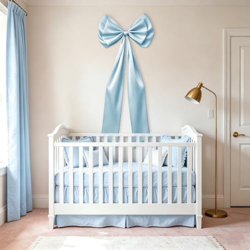 Large Blue Bow Decor, Double Layer Satin 80x20 Inches - Image 5
