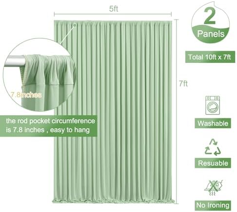 10ft x 7ft Sage Green Backdrop Curtain for Wedding Baby Shower Wrinkle Free Backdrop Drapes Panels for Parties Bridal Shower Birthday Photo Photography Polyester Fabric Background Decoration - Image 5