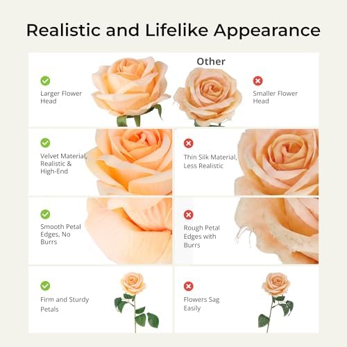 Auihiay 60PCS Artificial Roses, Champagne Roses, Velvet Silk Roses - Image 5