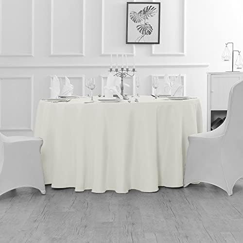Fokitut 6 Pack Waterproof Round Tablecloth, 120 Inch, Stain Resistant and Wrinkle Polyester Table Cloth, Fabric Table Cover for Kitchen Dining, Wedding, Party, Holiday Dinner-Ivory - Image 5