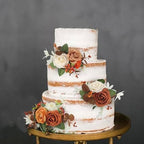 Rinlong 3Pcs Premade Cake Flowers, Burnt Orange Berry Wedding Cake Decor - Image 3