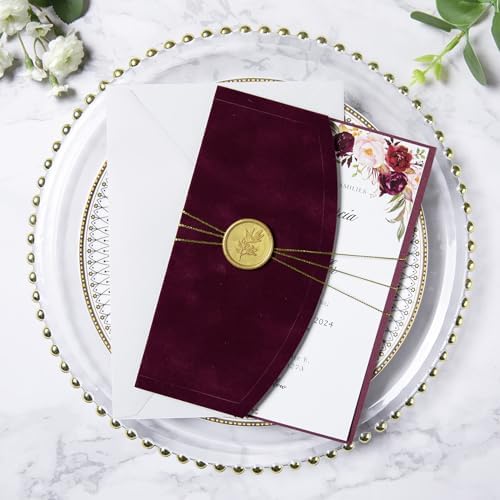 ponatia Burgundy Velvet 5x7 Wedding Invitation Envelopes Sleeves - Image 2