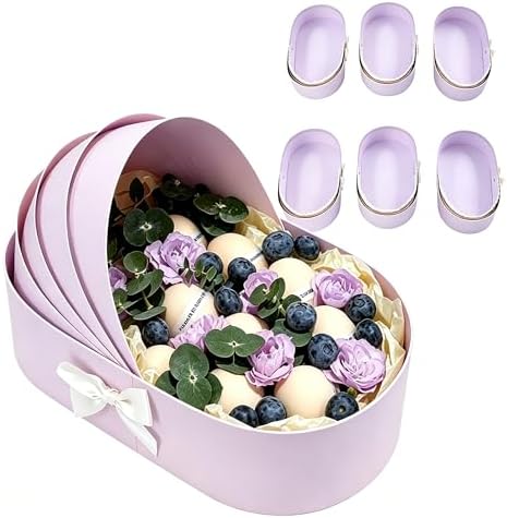 6PCS Baby Shower Box, Crib Basket Cardboard Box, Cradle-shaped Flower Basket Gift Boxs, Baby Carriage Centerpiece Floral Baskets for Celebration Birthday Decor (Purple, 14.17*8.27*3.15 in) by Unknown