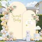 Beige Arch Backdrop Cover Set of 2-7.2 and 6ft Beige Arch Covers Stretchy Backdrop Spandex Wedding Balloon Arch Stand Covers for Baby Shower Birthday Party Bridal Shower Banquet Photo Background - Image 3
