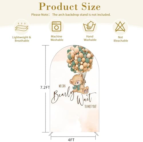 Teddy Bear Arch Backdrop 4x7ft We Can Bearly Wait to Meet You Arched Wall Covers Stretchy Background for Party Decorations Brown Baby Shower Decor Props NO-75 - Image 3