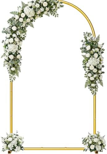 7.2FT Metal Wedding Arch Backdrop Stand,Stable Balloon Arch Frame,Gold by CLUDPARK