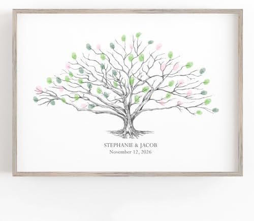 Guestbook Tree, Low Oak Thumbprint Alternative Guest Book Wedding, Family Reunions (Guestbook Sizes: 13" x 19" to 24" x 36") by Magic+Wand+Ink