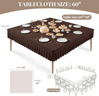 2 Pack Chocolate Spandex Tablecloths for 60x60 Inch Square Tables, Stretch Fitted Table Clothes with Pleated Ruffle Skirt for 60” Table, Wrinkle Free and Elastic, for Party Kitchen Home Dining - Image 4
