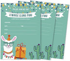 Pack of 30 Llama Kids Birthday Invitations, Boys or Girls Fill-in Style Invite, Children or Toddlers Baby First or 1st Bday Alpaca Cactus Fill in the Blank Invite Cards by Inkdotpot
