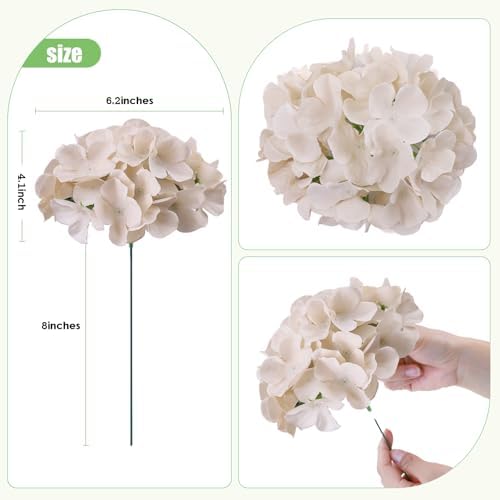 AVIVIHO 65pcs Fake Flowers Beige Hydrangea Artificial Flowers Bulk (Not Squished, No Steaming Need) Silk Flowers with Stems for Wedding Decor,Home,Baby Shower,Table Centerpieces Decoration - Image 4