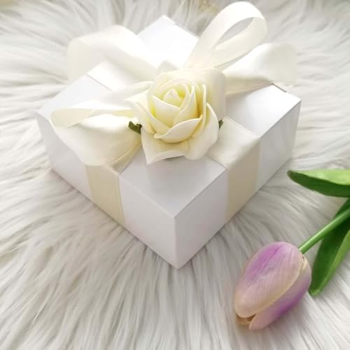 Efavormart 100 Pack 4"x4"x2" White Cake Favor Boxes, Versatile Sturdy Cardstock Candy Treat Gift Boxes for DIY Wedding and Event Decor - Image 2