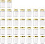 4 oz Clear Hexagon Jars,Small Glass Honey Jars With Lids(Golden),Mason Jars For Herb,Foods,Jams,Liquid, Spice Jars For Storage 30 Pack by Encheng