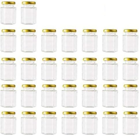 4 oz Clear Hexagon Jars,Small Glass Honey Jars With Lids(Golden),Mason Jars For Herb,Foods,Jams,Liquid, Spice Jars For Storage 30 Pack by Encheng