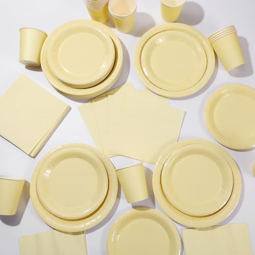 Tioncy 200 Pcs Yellow Disposable Paper Plates Cups Napkins - Image 4