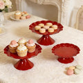 3 Pcs Red Metal Cupcake Stand Scalloped Edge Dessert Display Tray by CBBZJY