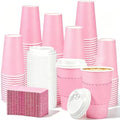 Whaline 100 Pcs Pink Disposable Coffee Cups with Lids and Sleeves 16 Oz Light Pink Insulated To Go Paper Cups for Home Restaurant Travel Wedding Birthday Baby Shower Party Supplies by Whaline