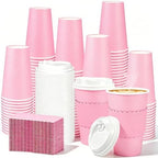 Whaline 100 Pcs Pink Disposable Coffee Cups with Lids and Sleeves 16 Oz Light Pink Insulated To Go Paper Cups for Home Restaurant Travel Wedding Birthday Baby Shower Party Supplies by Whaline