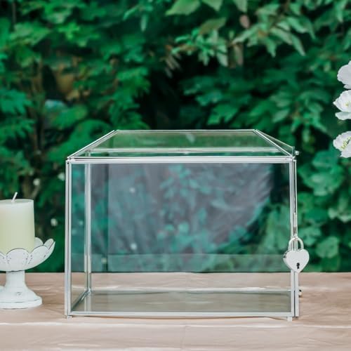 NCYP Small 10.2 x 5.9 x 7.9 Inches Silver Glass Cards Box with Slot and Lock for Micro Wedding, Birthday Party - Geometric Card Holder, Home Decorative, Slot Length 6.3'' (Glass Box Only) - Image 4