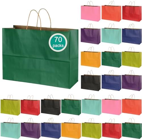 BLEWINDZ 70Pcs Large Paper Bags with Handles, 16x6x12 Inches Multicolor Paper Shopping Bags for Small Business, Large Kraft Gift Bag Bulk for Grocery Mechandise Retail (10 Colors) by BLEWINDS