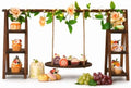 Wooden 3 Tier Cupcake Stand with Swing, String Lights, Rose Vine Decor by Unknown