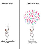 Customized Communion Gift Fingerprint Guest Book Canvas for Baby Shower Decorations Girl Holding Balloons DIY Thumbprint Painting with Wooden Hanger Ready to Hang-60x80cm - Image 3