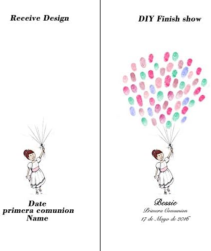 Customized Communion Gift Fingerprint Guest Book Canvas for Baby Shower Decorations Girl Holding Balloons DIY Thumbprint Painting with Wooden Hanger Ready to Hang-60x80cm - Image 3