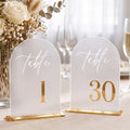 Frosted Arch Table Numbers 1-30 with Stands, Gold 3D Wedding Table Numbers by Unknown