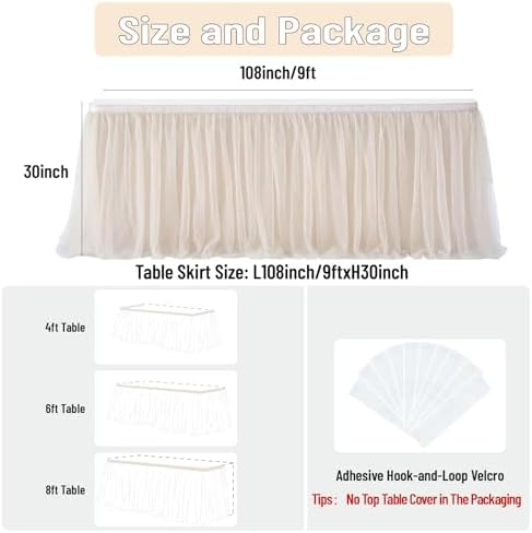 108in Champagne Gold Tulle Table Skirts for Rectangle Tables 8ft 6ft 4ft, 2-Layer Beige Ruffle Tulle Tutu Cloth Table Skirt 14ft for Wedding Party Birthday Baby Shower Cake Dessert(No Table Cover) - Image 5