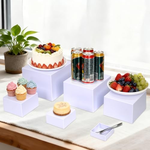 6 Pcs White Buffet Risers and Stands, Food Risers for Buffet Table, Display Stand Shelf for Party, Catering, Jewelry & Collectibles, White Acrylic Nesting Boxes for Food Display - Image 3