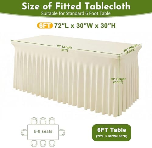 2Pack Beige Spandex Tablecloth for 6FT Rectangle Table,Table Skirt - Image 2